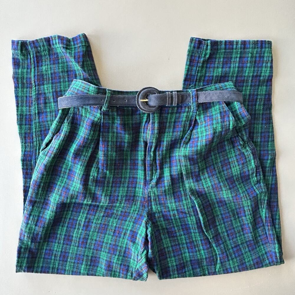 Russ State of Blue Vintage Plaid Pleated Pants Green Women’s Size 16 Tartan